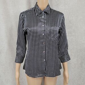 Tracy M Black and White Check Square Silk Blouse Women's Size Small